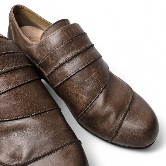 Aetrex Danielle Distressed Leather Monk Strap Heeled Loafers Women's Brown 8.5 - Picture 10 of 11